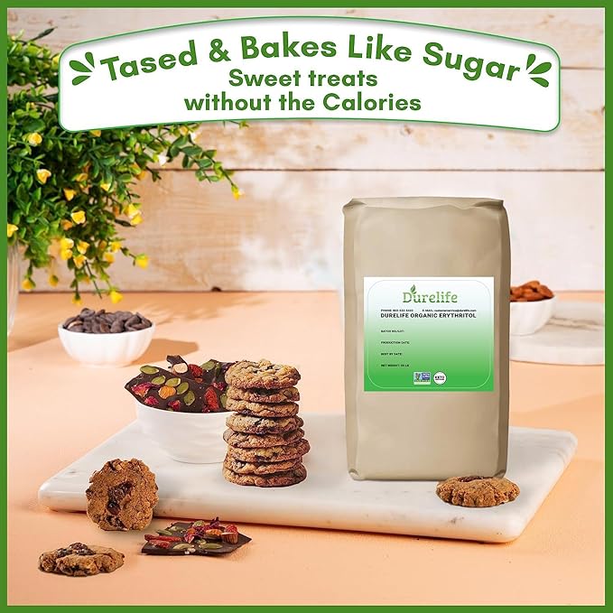 Durelife USDA organic erythritol sweetener, non gmo verified, Keto certified, No After Taste, Kosher, Zero Calorie Plant-Based Sugar Alternative 55 LB, Bulk Bag 880 oz