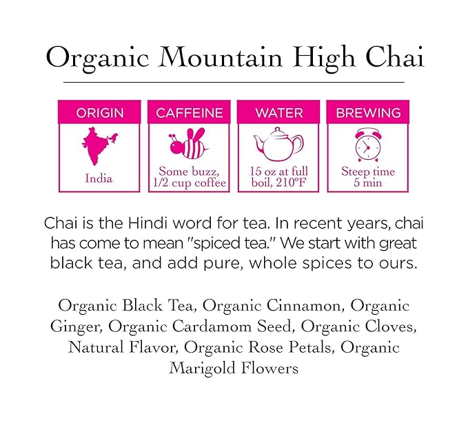 Two Leaves and a Bud Organic Mountain High Chai Tea Bags, Whole Leaf Black Tea and Spices in Compostable Sachets, 100 Count (Pack of 1)