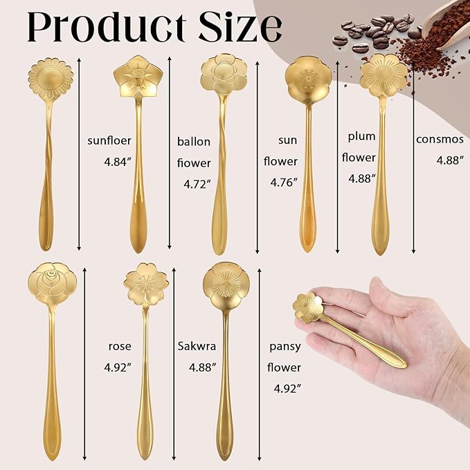 40 Pcs Gold Flower Teaspoons Stainless Steel Tea Party Spoons 5 Inches Mini Cute Teaspoon Gold Coffee Tea Spoons Bulk for Stirring Coffee Sugar Drink Kitchen Cafe Bar Creative Stirrer Teaspoon