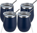 MEWAY 12oz/4 Pack Wine Tumbler Glasses with Lid - Stemless Double Wall Vacuum Stainless Steel Travel Tumbler - Keeping Cold & Hot for Wine,Coffee,Cocktails,Drinks-Family and Gifts (Navy,Set of 4)