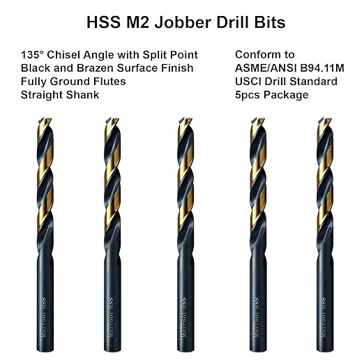 MAXTOOL Letter Q 0.332" 5PCs Identical Jobber Length Drill Bits HSS M2 Twist Drill Bits Fully Ground Black & Bronze Straight Shank; JBL02H10RQE5