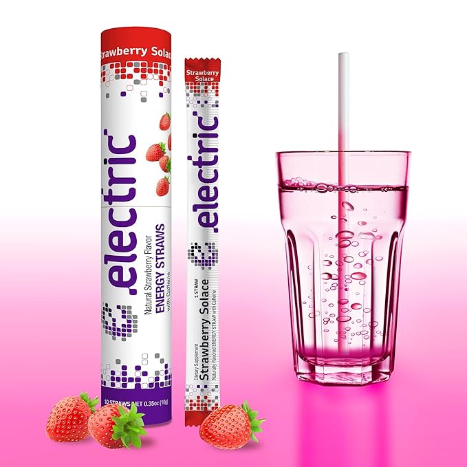 Smooth and Gentle Caffeine Energy. No Sugar. No Calories. Healthy and All Natural Electric Energy Straws – Natural Strawberry Solace – 10 straw pack