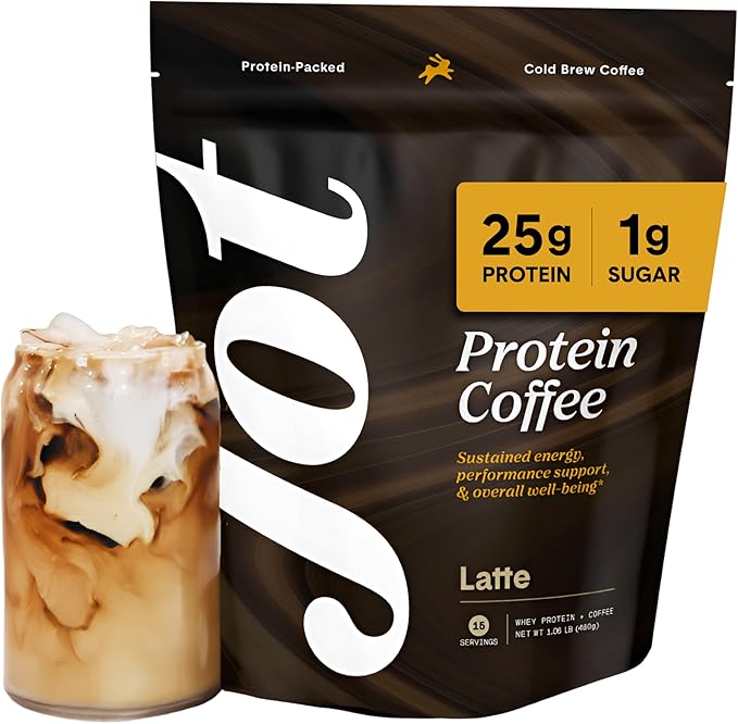 Jot Latte Protein Cold Brew Coffee Powder | Instant Iced Coffees | 25g Premium Whey Protein, 170mg Caffeine Per Serving | 15 Servings