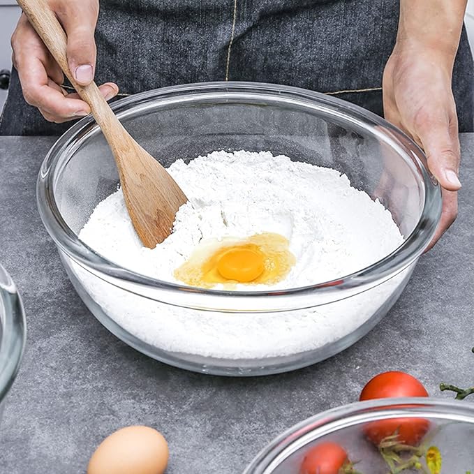 Glass Mixing Bowl Set with Airtight Lids for Kitchen Baking Prepping, Serving, Cooking 0.6QT, 1.1QT, 2.2QT, 4QT Salad Bowl Set with Lids, Dishwasher and Microwavable Safe