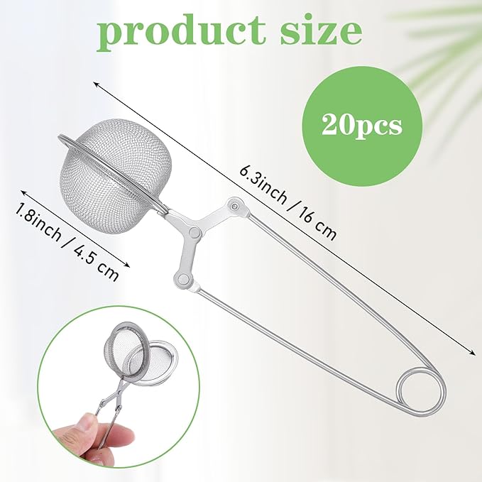 20 Pcs Snap Ball Tea Infuser Strainers, Silver Stainless Steel Fine Mesh Balls with Handle, Reusable Filters for Loose Leaf Tea, Spices and Seasonings