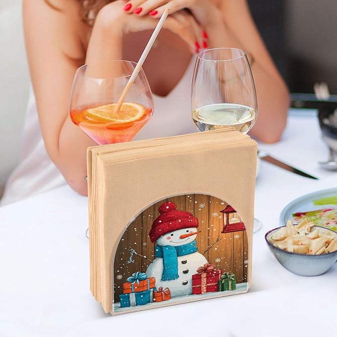Christmas Snowman 1 Napkin Holder for Table Paper Cocktail Napkin Holders for Kitchen Dinning Acrylic Dinner Napkin Dispenser for Dinner Home Decor Bar 2 Pack