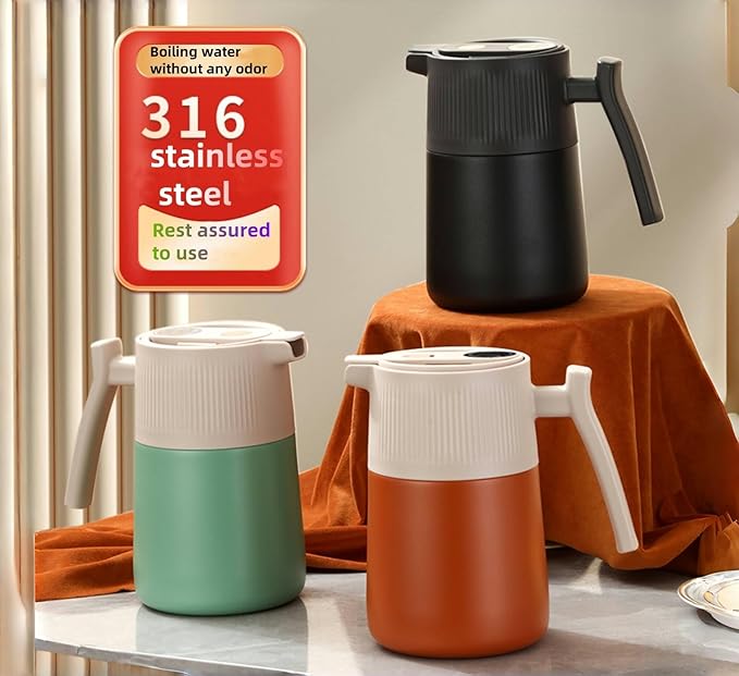 warship blue SUS316 Safe edible materials teapot, 64oz large capacity, Can display temperature, vacuum insulation, suitable for hot water, tea, coffee, drinks, ice cubes, etc.