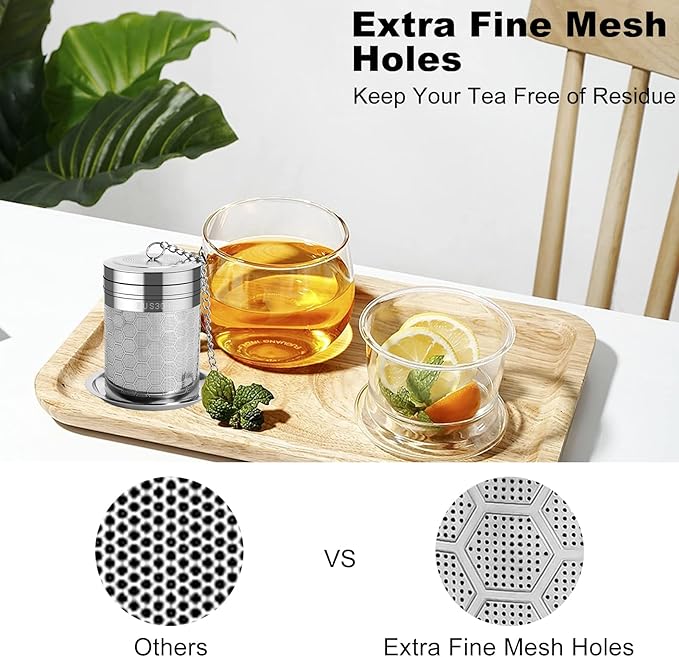 Numola Large Tea Infusers for Loose Tea, Extra Fine Mesh Large Tea Strainer for Spice Cooking, 304 Stainless Steel Tea with Extended Chain Hook for Teapot Cup