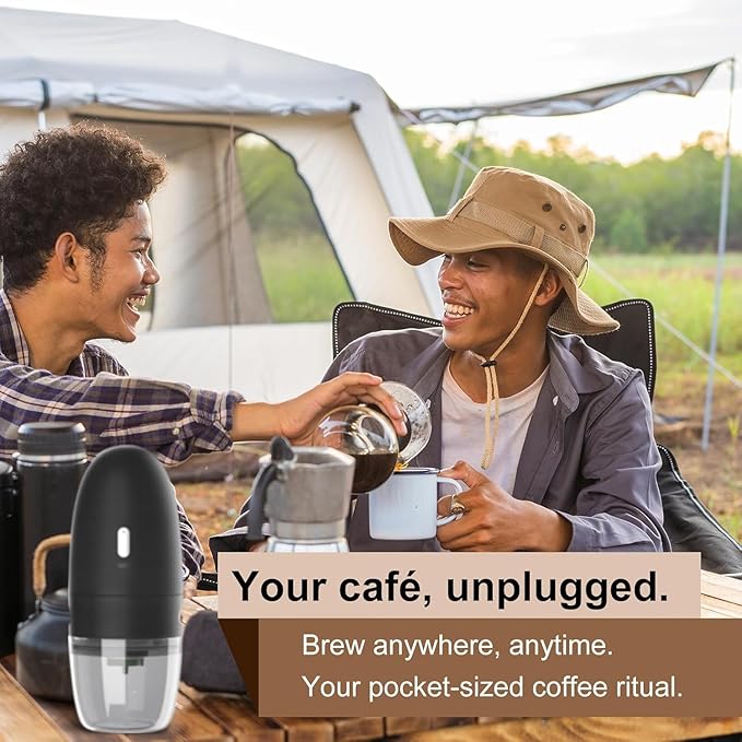 Portable Electric Coffee Grinder， Upgraded Adjustable Fine to Coarse Settings, Stainless Steel Conical Burr Rechargeable and Faster Grinding for Office,Home,Camping,Travel,Black