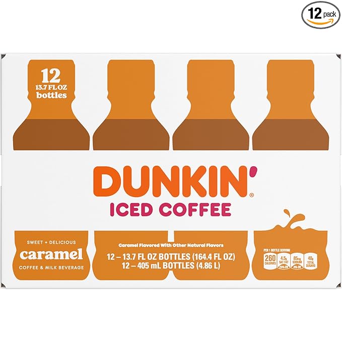 Dunkin' Iced Coffee Caramel Bottles, 13.7 fl oz, 12 Pack