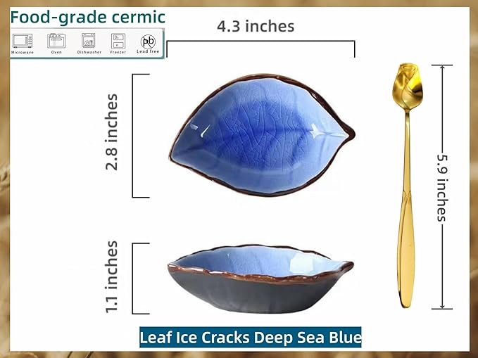 Coffee Spoon and Rest for Coffee Bar Accessories, Leaf Small Spoon Rest for Coffee Station, Tea Spoon Rest Tea Spoon Holder Teaspoon Rest, 1 PC (Ice Cracks Sapphire with Gold Rose Spoon)