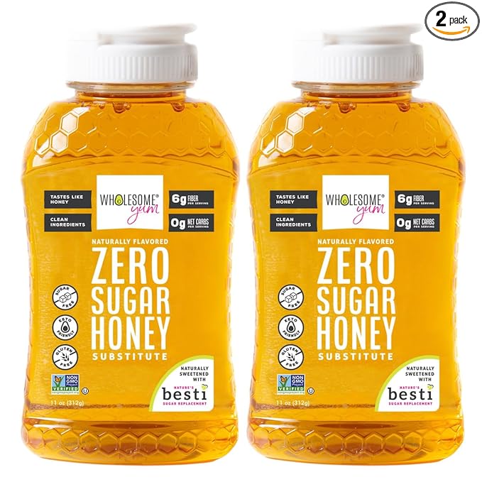 Wholesome Yum Zero Sugar Honey Substitute (2 Pack) - Natural Sugar Free Honey Alternative With Monk Fruit & Allulose - Zero Net Carbs, Non GMO, Gluten Free, Keto, No Aftertaste (11 oz)