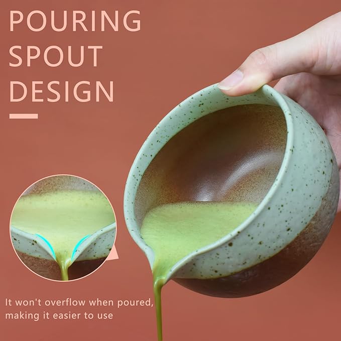 Artcome Matcha Tool Set– Bowl with Pouring Spout, Whisk, Whisk Holder, Tea Scoop, Matcha Strainer, Tea Spoop, Tea Scoop Holder, Tea Cloth – Traditional & Refined