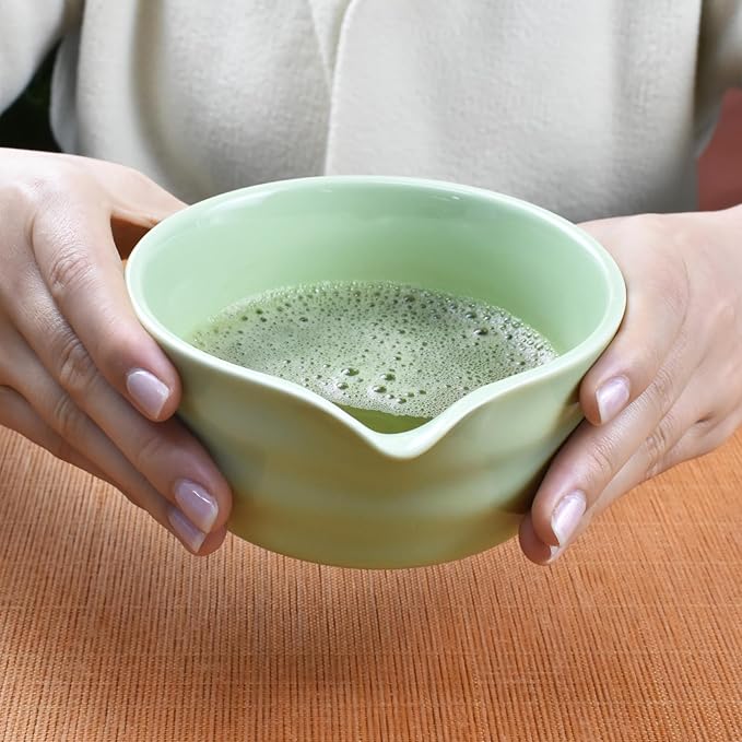 Artcome 7-Piece Matcha Tea Set - Complete Japanese Ceremony Kit with Bowl, Whisk, Scoop, Strainer & Guide, Green