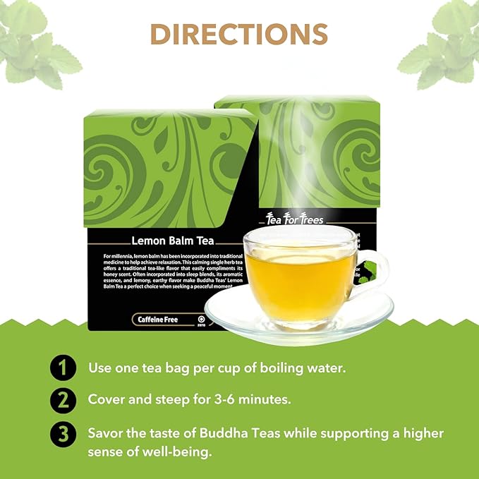 Buddha Teas Organic Lemon Balm Tea - OU Kosher, USDA Organic, CCOF Organic, 18 Count (Pack of 6)