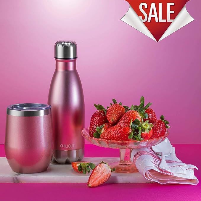 CHILLOUT LIFE 12 oz Stainless Steel Wine Tumblers 2 Pack - Double Wall Vacuum Insulated Wine Glasses Cups with Lids and Straws Set Keeping Cold & Hot for Coffee, Beer, Ice Cream - Rose Gold
