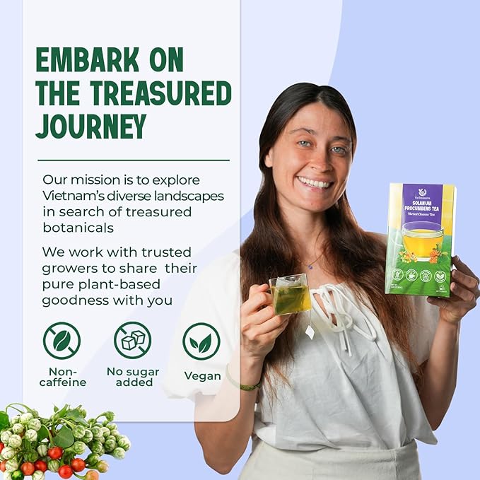VieTreasures Solanum Procumbens Tea - 40 Tea Bags | With Celastrus and Stevia Blend | Herbal Cleanse Tea for Relax, Energy & Inner Health Support | Caffeine-free, Gluten-free, Sugar-free, 2.8oz