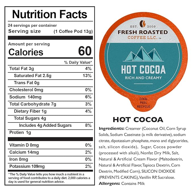 Fresh Roasted Coffee, Hot Cocoa Powdered Drink Pods, K-Cup Compatible, 24 Count
