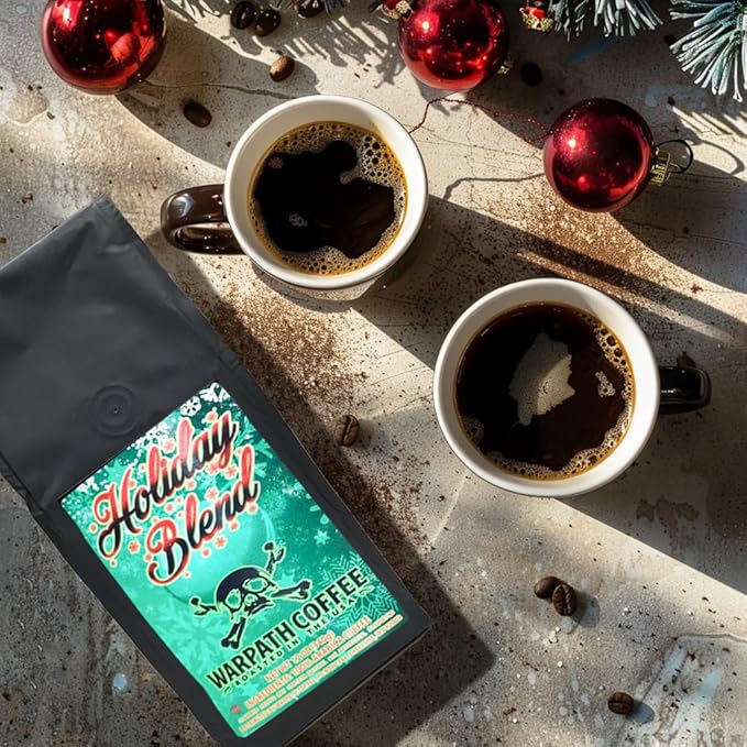 Warpath Coffee Light Roast Ground Coffee, Holiday Blend, High Caffeine, Extra Strong Roasted 100% Arabica Ground Holiday Blend Coffee, Rich Aroma, Full-Bodied Intense Cup, Created by Navy SEALs, 12oz