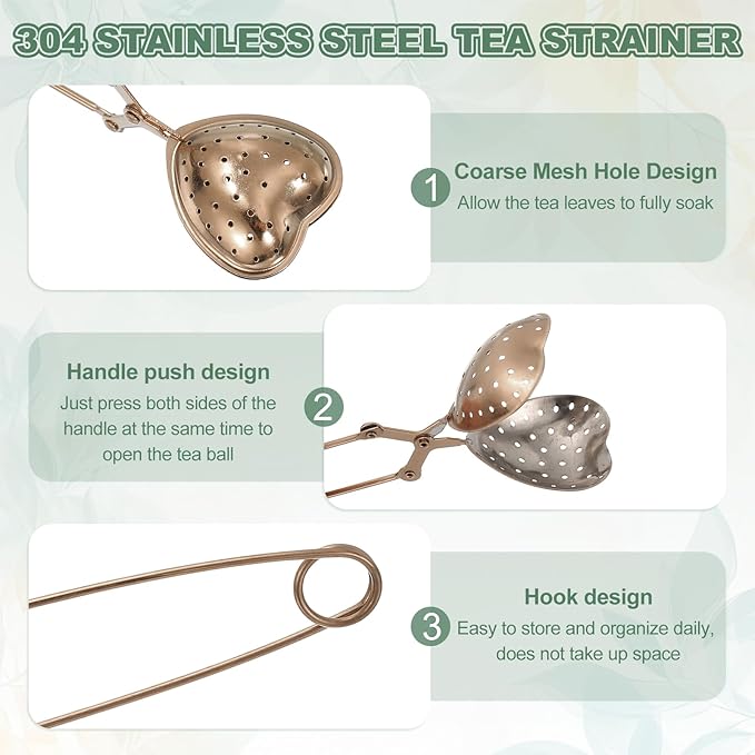 uxcell 2 Pcs Tea Infuser, Stainless Steel Loose Leaf Tea Infuser Filter for Cup and Teapot, Long Handle Tea Steeper Strainers for Tearoom Office Home, Heart Shaped Rose Gold