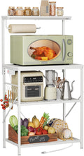 Huuger 4-Tier Bakers Rack with Reversible Power Outlet, 23.6 Inch Microwave Stand, Kitchen Coffee Bar, with Top Shelf, 6 S Hooks, White