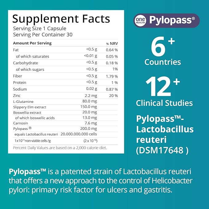 4 Pack MagenVital Pylopass H. Pylori Treatment Probiotics - 1 Per Day - Gastritis, Acid Reflux, Heartburn, Stomach Lining Repair - Lactobacillus Reuteri DSM17648 - Made in Germany
