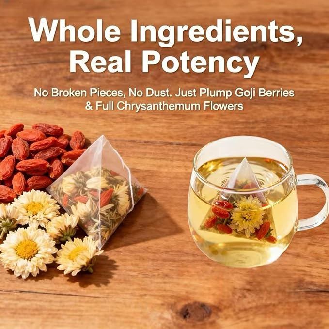 Eastrue Organic Goji Berry & Chrysanthemum Tea,50 Tea Bags, Traditional Herbal Tea for Stress Relief & Natural Cleanse,Better Sleep,Caffeine Free,Non-GMO