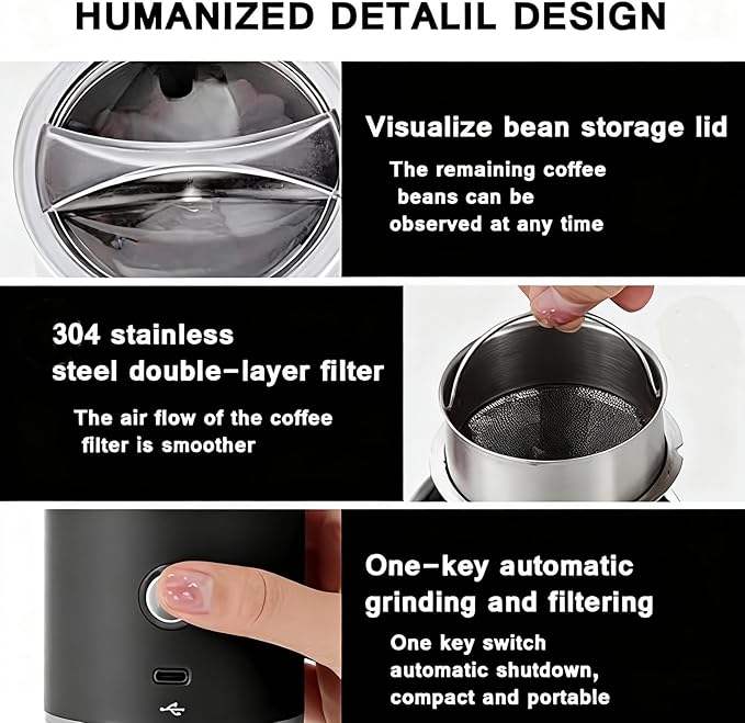 Electric Burr Coffee Grinder,Toycol Portable Cordless Rechargeable Espresso Coffee Bean Grinder,USB Battery Travel Car Coffee Maker with 15 Fine to Coarse Grind Settings for Home Use (Black)