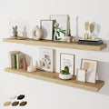 Fun Memories 55 Inch Long Floating Shelves for Wall, 8" Deep Floating Shelves for Bathroom Living Room Bedroom, Rustic Wall Mounted Shelf with Invisible Heavy-Duty Bracket, Set of 2, Oak