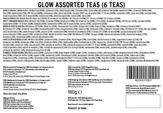 VAHDAM GLOW – Assorted Christmas Tea Gift Set for Women (6 Loose Leaf Teas) | Premium Tin Caddy Presentation Box | Gluten-Free, Non-GMO | Holiday Tea Gifts for Her