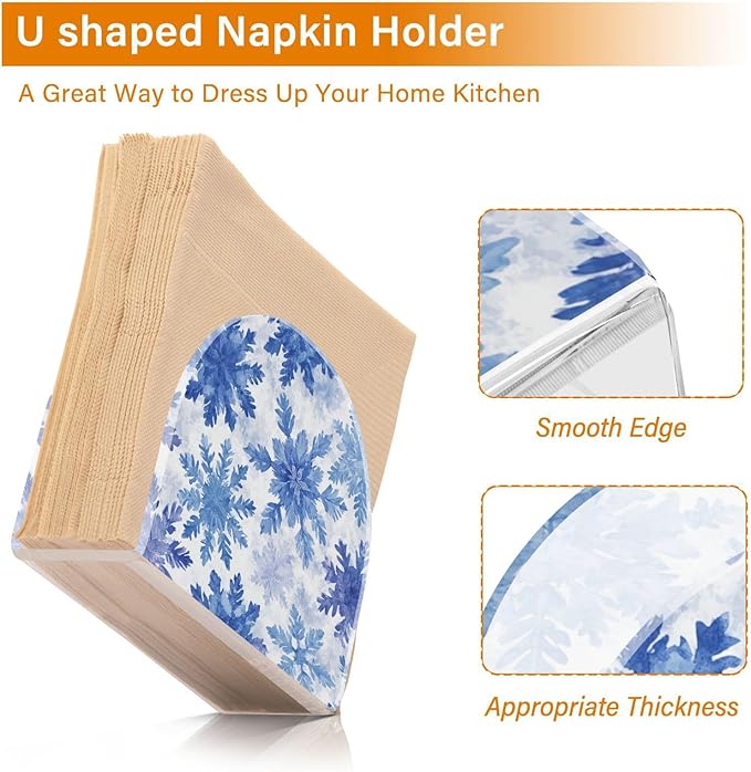 Watercolor Blue Snowflakes Napkin Holder for Table Paper Cocktail Napkin Holders for Kitchen Dinning Acrylic Dinner Napkin Dispenser for Dinner Home Decor Bar 2 Pack