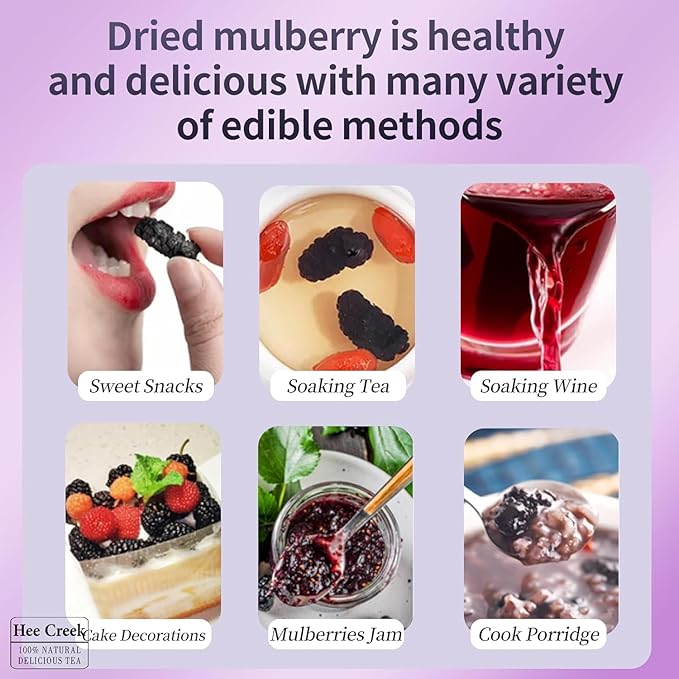 Hee Creek Top Grade Dried Mulberries Black Mulberry Tea 280g/10oz Wild Black Mulberry Dried Fruit No Sugar Added & No Additives Sand Free Nourishing 桑葚 桑葚干