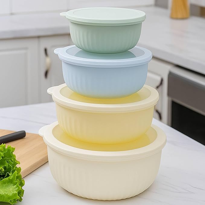 Premium Plastic Mixing Bowls with Lids – 4 Nesting Bowls for Meal Prep, Storage & Serving | Airtight, Durable, Leakproof, Lightweight, BPA-Free & Dishwasher Safe
