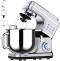 Garvee 7.5 QT Stand Food Mixer, 10-Speed Tilt Head 3 in-1 Kitchen Electric Mixer with Stainless Steel Bowl, Egg Whisk, Dough Hook, Beater, Splash Guard, Compact Dough Mixer for Home Cooks, Silver