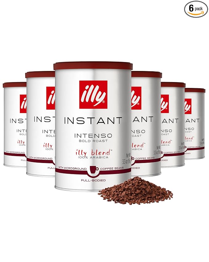 Illy Instant Coffee, Intenso Dark Roast – Bold & Full-Bodied – 100% Arabica – Rich & Robust Flavor – Sealed for Freshness – 3.3oz can (Pack of 6)