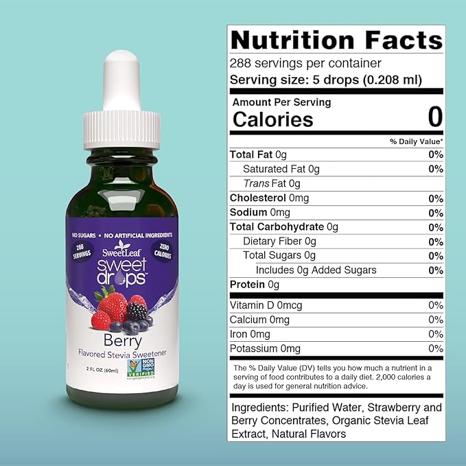 SweetLeaf Sweet Drops - Flavored Stevia Liquid Sweetener, Organic Stevia Extract, Zero Calories, Gluten Free, Keto Friendly, Non GMO, Natural Flavors, Sugar Alternative - Berry, 2 Fl Oz (Pack of 2)
