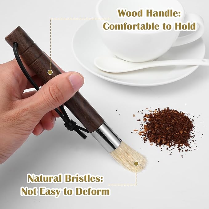 2 Pack Espresso Machine Brush Cleaner Tool Coffee Grinder Cleaning Brush Barista Wood Dusting Brushes Coffee Bar Accessories with Hanging Loop for Wood Handle Coffees Machine Toaster Home Kitchen