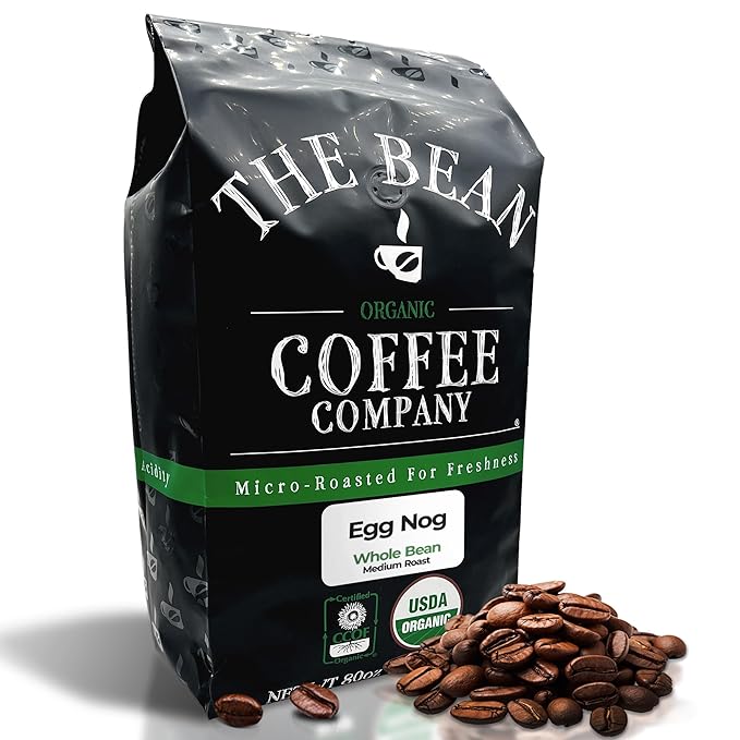 The Bean Organic Coffee Company Egg Nog, Medium Roast, Whole Bean Coffee, 5-Pound Bag