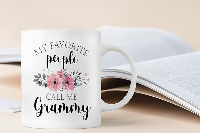 QASHWEY Grammy Coffee Mug, Grammy Gift, Grandma Coffee Mugs, GrandmaGifts, GrammyMug Tea Cup Gifts for GrandmaGrammy, My Favorite People Call MeGrammy CoffeeCups Ceramic 11oz