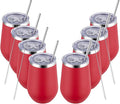 MEWAY Durable 12oz Stainless Steel Wine Tumbler with Lid and straw - Vacuum Insulated Coffee and Wine Cups for Travel, Parties, and Outdoor Events(Red, Set of 8)
