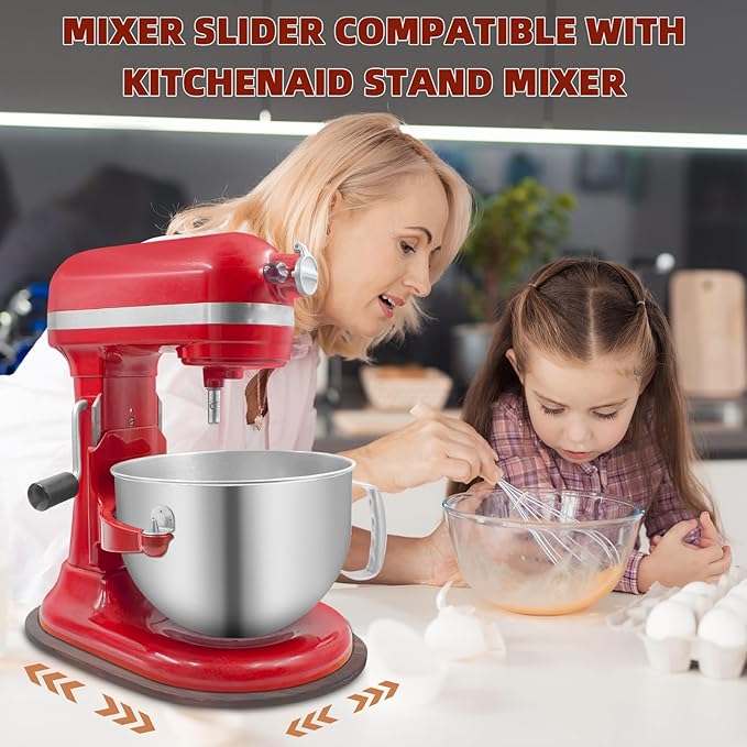Mixer Slider Compatible with 5.5-8 QT Kitchen Aid Stand Mixers, Kitchen Countertop Storage Mover Sliding Caddy Mixer Slider Mat for Kitchen Aid Stand Mixer Accessories Attachment (Pine Wood - Brown)