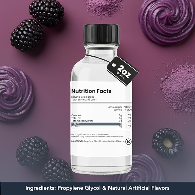 Dolce Flav Blackberry Extract - 2 Ounce Water-Soluble Multipurpose Flavoring Ideal for Baked Goods, Beverages, Coffee, Desserts & Ice Cream - Perfect Kitchen Gift for Holidays