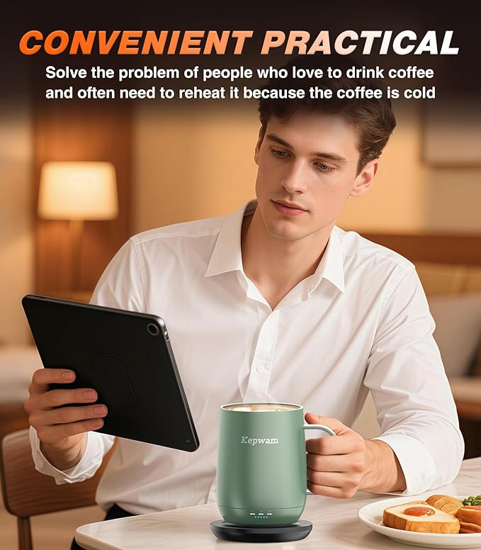 Self Heating Coffee Mug T2, 16oz Smart Heated Coffee Mug, 150 Min Battery Life - Hot up to 149℉ Temperature Control Coffee Mug Warmer, Gifts for Dad Mom (No APP)