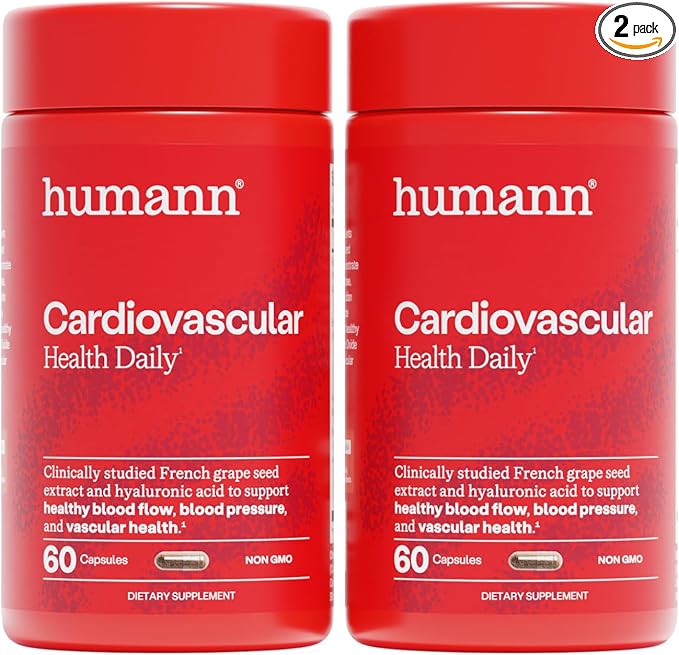 Humann Cardiovascular Health Daily, 4-in-1 Vascular & Blood Pressure Support, Grape Seed Extract & Hyaluronic Acid Circulation Supplement, Plant-Based Non-GMO, 120 Capsules