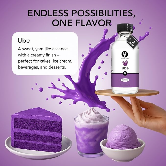 Dolce Flav Clear Ube Extract - 8 Ounce Water-Soluble Multipurpose Flavoring Ideal for Ice Cream, Cookies, Boba, Coffee & Pastries - Purple Yam Flavoring - Perfect Kitchen Gift for Holidays