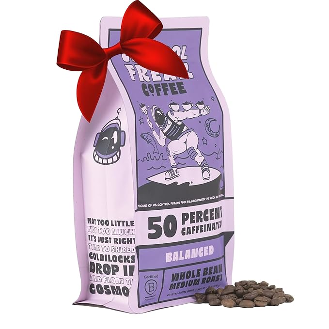 Control Freak Coffee Balanced – 50% Caffeine Whole Bean Coffee (12 Oz) | Half Caff Coffee Blend for Smooth Focus, Full Flavor for Half the Buzz | Sugarcane Decaf, Freshly Roasted Coffee Beans