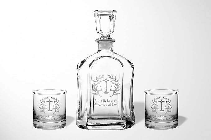 Alterd Industries Lawyer Gifts - Attorney Gift lawyer gifts for Men Court Case women office Whiskey Glasses Decanter Scales of Justice Law Office (Decanter W/2 Whiskey Glasses, Scales of Justice)