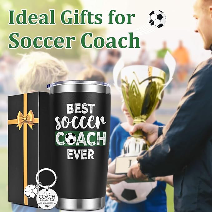 Lifecapido Soccer Coach Gifts, Best Soccer Coach Ever 20oz Insulated Tumbler, Coach Appreciation Gifts Thank You Gift Birthday Christmas Gift for Men, Black