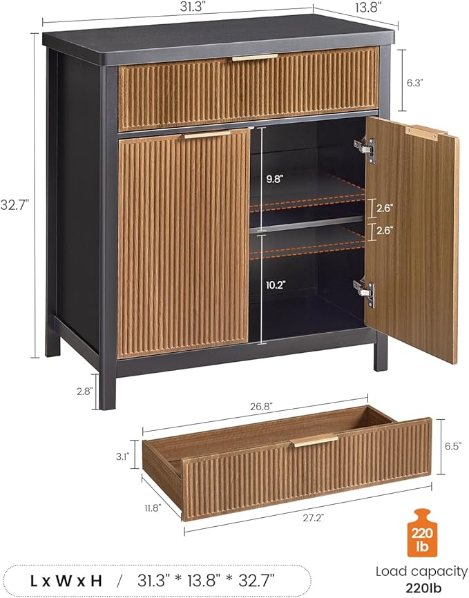 AOGLLATI Sideboard Buffet Storage Cabinet,Buffet Table with Storage & Doors and Drawer, Coffee Bar Cabinet for Kitchen Entryway Living Room, Wood&Black