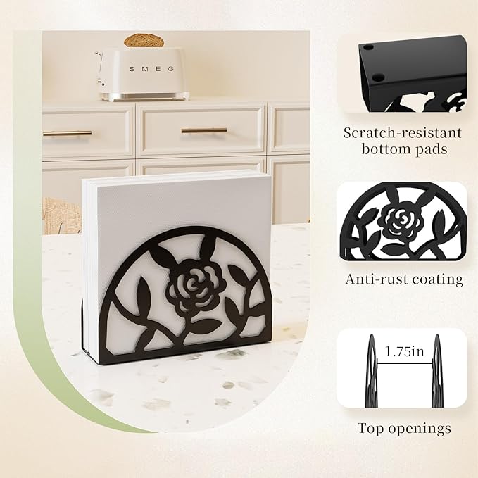 Epicano Napkin Holder for Table,Metal Rose Standing Napkin Holderfor Kitchen Dining Tables & Countertops, Paper Cocktail Napkins Holder Dispenser for Indoor & Outdoor,Unique Table Decor Gifts, 2 Pack